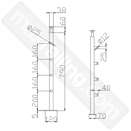 Колонка 40*40*2мм. - 85 см. с 4 бр. държ 1